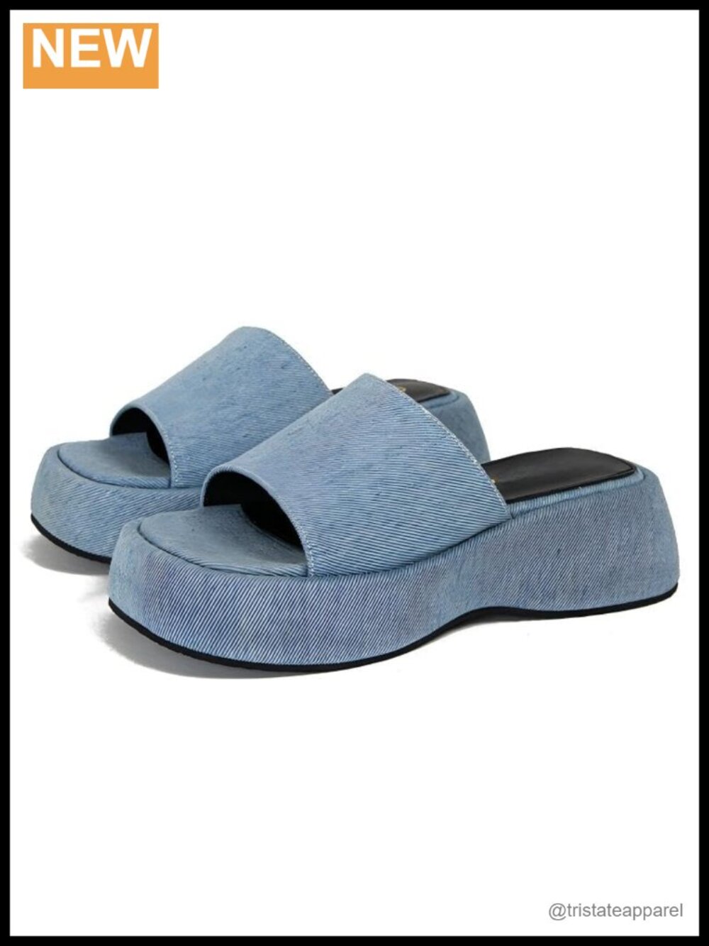 Women's Denim Platform Heeled Sandals Open Toe Slip On Chunky Block Heel